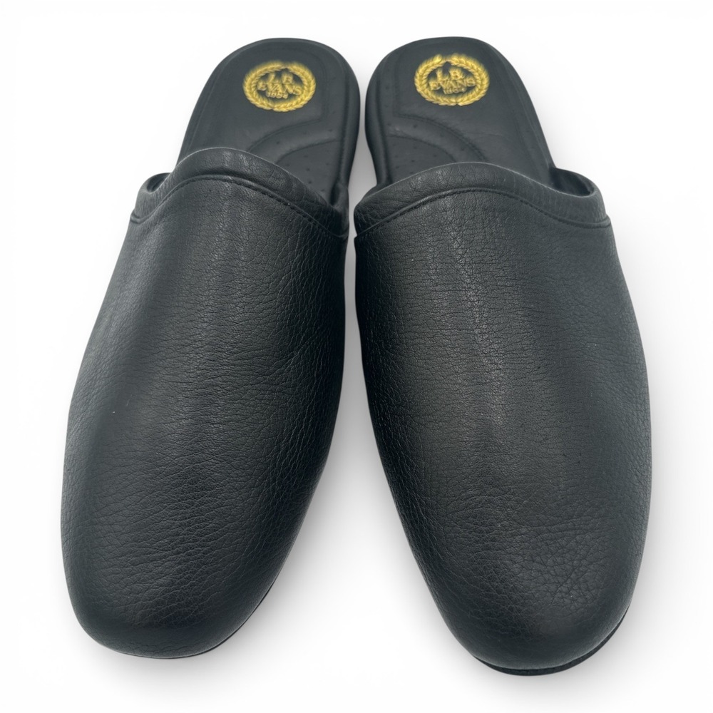 !! SOLD !! L.B. Evans Aristocrat Scuff Slippers 14M Black Leather House Shoe‎